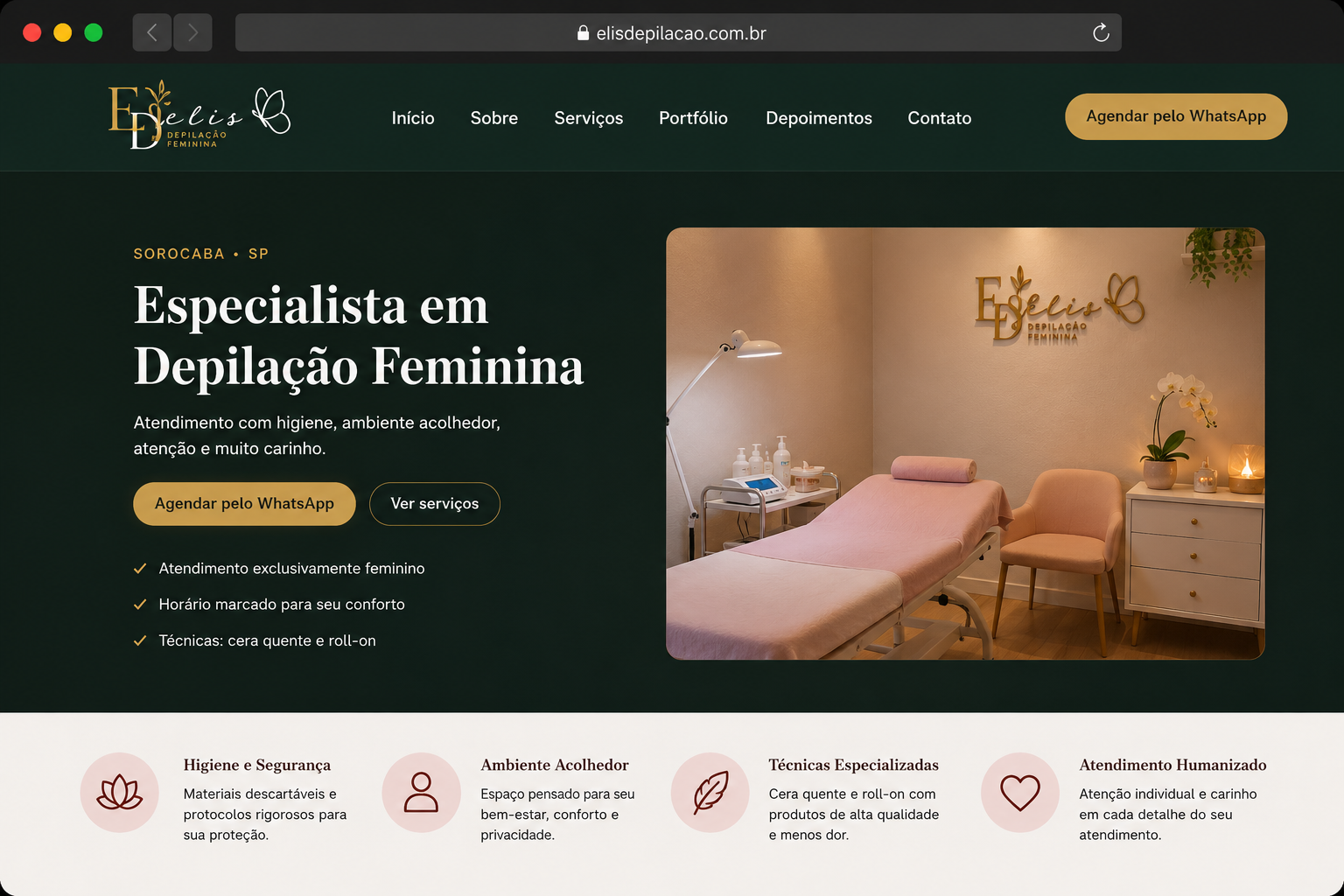 Screenshot do site Elis Depilação
